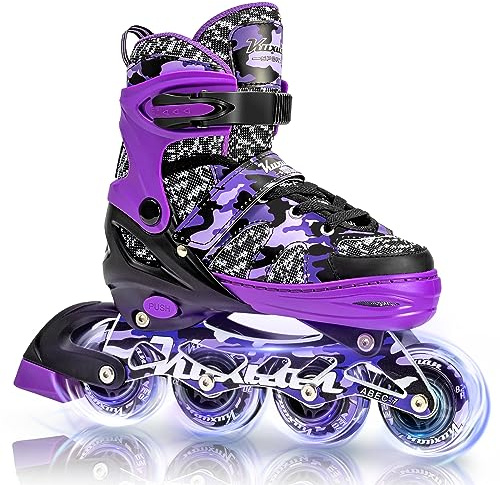 Kuxuan skates Adjustable Inline Skates for Girls and Women with Full Light Up Wheels Outdoor Roller Blades Skates for Beginner,Purple,X-Large(Adult 8-10 US)