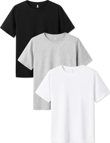 LAPASA 3 Pack Men's Undershirts Premium Stretch Cotton Underwear Shirts Soft Short Sleeve M05 Black, White, Light Grey (Crew Neck) M