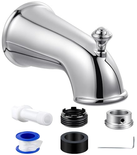 Dreyoo Wannenauslauf (universell passend für 1,27 cm Kupferrohr, 1,27 cm IPS und 1,9 cm IPS), Badezimmer-Badewannen-Wasserhahn mit Adaptern und Sechskantschlüssel (Chrom, klassisch)