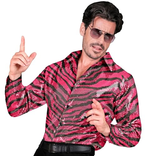 W WIDMANN MILANO Party Fashion - Chemise à Paillettes pour Homme | Tenue disco brillante à manches longues pour le carnaval, les festivals, les soirées à thème et les années 70/80