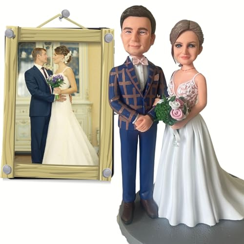 Figuras personalizadas de cabeza de bobblehead personalizadas de la imagen para adultos, totalmente hechas a mano, figuras de cabeza Bobble para 2 personas para regalo de compromiso de boda