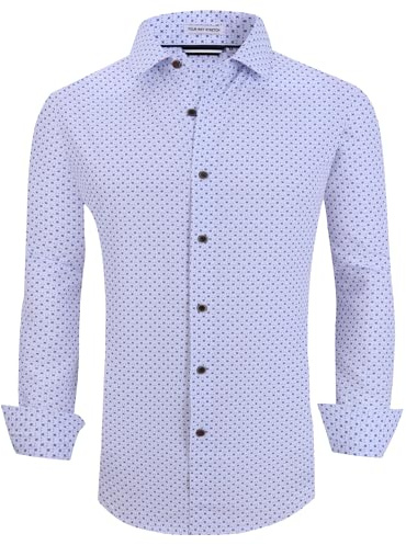 Alex Vando Herren-Hemd, knöpfbar, knitterfrei, 4-Wege-Stretch-Druck, Business-Hemd, Weißes Kreuz, L
