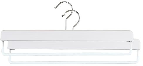 Mawa by Reston Lloyd, European Beech Wood Pant Hanger with Non-Slip Bar, 14.5 Wide Nordic Pure Series, Set of 2, White Washed