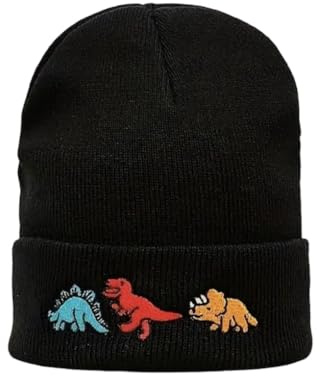 Boys Winter Hat Dinosaur Embroidered Wooly Beanie Suitable for Age 2-7 Multicolour