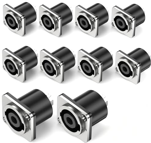 GCTBL 10Pack Connettore Speakon 4 poli Spina per Altoparlanti Adattatore per Montaggio a Pannello Jack Audio a Parete Quadrato Femmina con Neutrik Speakon NL4FC, NL4FX, NLT4X, NL2FC