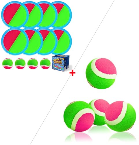 Ayeboovi Beach Pool Toys Toss and Catch Ball Set Outdoor Toys for Kids Yard Beach Pool Games with 8 Paddles 8 Balls for 3 4 5 6 7 8 + Year Old Boys Girls Toys Easter Valentine Gifts