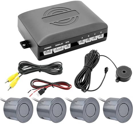 Dowrap Auto Video CVBS Parksensor mit 4 Sensoren Sensor Rückfahrunterstützung Backup-Radarwarner for Monitor-Kamera-System (Color : Gris)