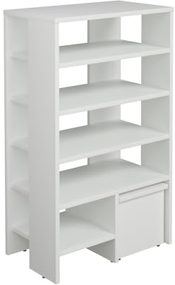 PLATAN ROOM Schuhregal mit Sitz schmal und hoch 100x60x35 cm Schuhablage mit 6 Ebenen Standregal Schuhschrank offen, Schuhablagen Flur Holz Standregal (Weiß Matt)