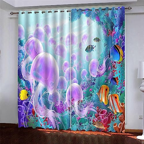 Verdunkelungsvorhänge Kräuselband Cartoon Sea Life Qualle 2 X 117 X 230 Cm Set Kindergardinen Mädchen Verdunkelungsvorhänge Mit Ösen Blickdichter Kinderzimmer Schlafzimmer Vorhang -1K2Z6U1W6W4L8P3V0S9