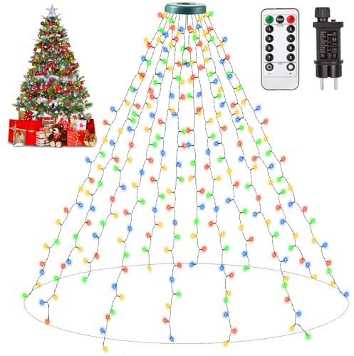 Auriostar Guirlande lumineuse pour sapin de Noël - 2,5 m - 300 LED - 12 brins - Éclairage intérieur - Guirlande lumineuse extérieure - 8 modes - Minuterie - Éclairage de Noël pour 150 cm, 180 cm, 250