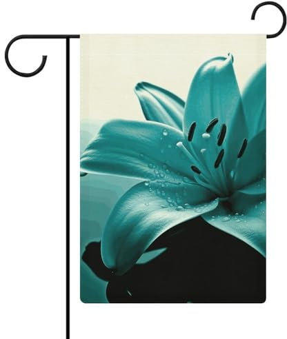 Drapeau de jardin extérieur double face - Bannière de décoration de lys bleu sarcelle - Décoration de jardin - Drapeaux de bienvenue en polyester 200D robuste pour les vacances