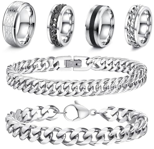 TZQFROCE Armband Herren Silber Ringe Herren Edelstahl Armbänder Panzerkette Herr-en Arm-band Edelstahl Armbänder für Männer Schmuck Herr-en für Papa Freund Schmuck Geschenk