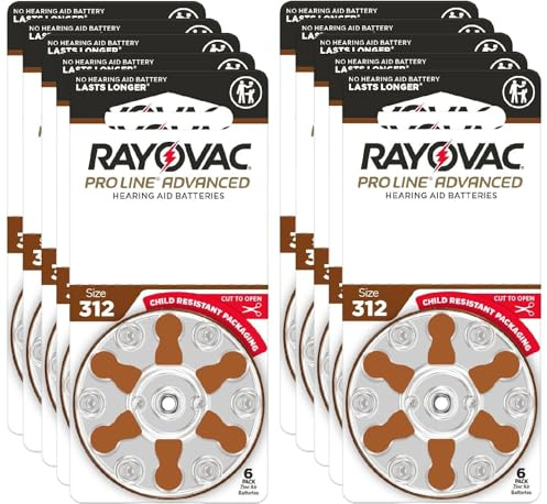 Rayovac Proline Advanced Hearing Aid Batteries | Size 312 | World's Longest Lasting Battery | Child-Resistant Packaging (60)