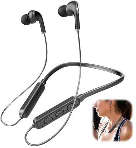 Neckband Headphones Wireless, Sports Wireless Bluetooth Headphones for Gym, Cycling & Home Office, Lightweight Wireless Earbuds Sweat-Resistant & Noise-Cancelling Mic, Black