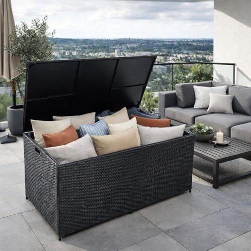 ESTEXO Polyrattan Auflagenbox XXL Kissenbox 870 Liter Gartenbox Gartentruhe Aufbewahrungsbox (Schwarz)
