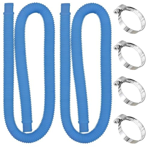 yotutun 32mm Poolschlauch für Poolpumpen, 2 Stück 1m Schwimmbadschlauch Ersatzschlauch Mit 4 Metallanschlüssen Poolfilterschlauch für Oberirdische Pools Zubehör Poolpumpe Ersatzschlauch-Blau