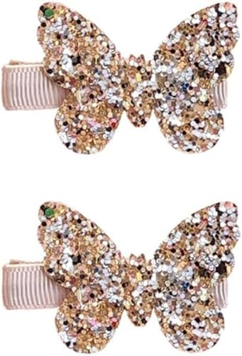 Lot de 2 barrettes à cheveux en forme de papillon doré à paillettes pour filles - Pinces à cheveux pour bébé - Décoration de cheveux - Barrettes à cheveux pour bébé fille