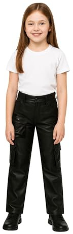 A2Z 4 Kids Girls Faux Leather Trousers Black Straight Leg Stylish - PU Pants 401 Black 11-12