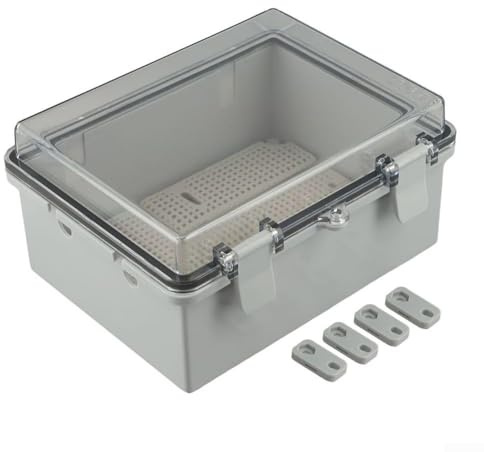 Große Kabelbox Wasserdicht, Außenbereich Elektrobox,220x170x110 mm, Wetterfester und wasserdichte Kabelbox zum Schutz von Verlängerungskabel, Steckdosenleisten, Zeitschaltuhren (Transparenter Deckel)