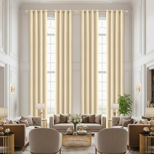 Lapalife Extra Long Blackout Curtains 365cm (12ft) - Thermal Insulated Room Darkening Drapes, Light & Heat Blocking, Eyelet Design, for Living Room & Bedroom,Beige,1 Panel
