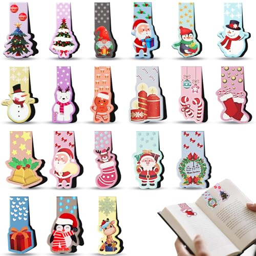 Magnetische Lesezeichen Kinder 40 Stück Weihnachten Magnetische Lesezeichen Bunt, Junge, Mädchen, Santa Schneemann Seitenclips Markierungen,Buchmarkierungen Weihnachtsgeschenke L-esezeichen