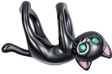 BIZK Schwarze Katze Charm Anhänger für Armband 925 Sterling Silber Charm Bead Pendant für Europäische Armbänder und Halsketten