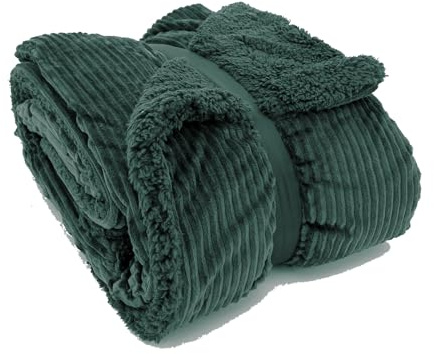 heimtexland super Dicke Cord Kuscheldecke mit flauschigem Sherpa Fell Wohndecke 200x150 Decke elegant Kuschelweich Geschenkidee Weihnachten Typ767 Grün