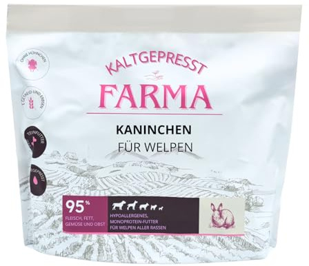 FARMA Trockenfutter für Hunde 12 kg Premium Hundefutter mit Kaninchen für Welpen 100% Natürlich & Ausgewogen Getreidefrei Hypoallergen Kaltgepresst