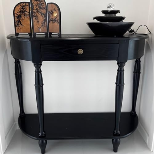 Tqertrtfxa Tavolino da Divano a Forma di Mezzaluna con cassetti e Ripiani,Tavolino da Ingresso Intagliato,Adatto a soggiorni,verande,ingressi e camere da Letto.(C,80cm/31.5in)