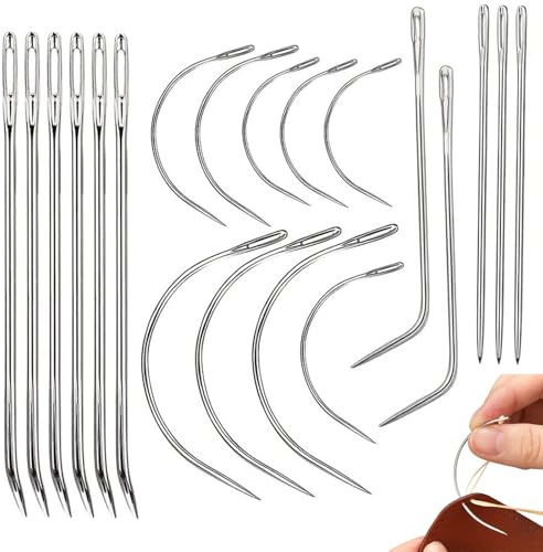 20 Stück Handnähnadel-Set, Nadeln Set, 2 Bis 3 Zoll Gebogene Nähnadeln mit Großem öhr für Polstern, Leder, Teppiche, Segeltuch, Möbelreparatur und Handwerk， Rostfreier Edelstahl, Einfach Einzufädeln