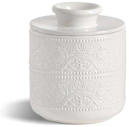 Butter Crock, Butter Crock with Water Reservoir for Kitchen Counter, French Butter Keeper for Fresh, Soft, Spreadable Butter (White)