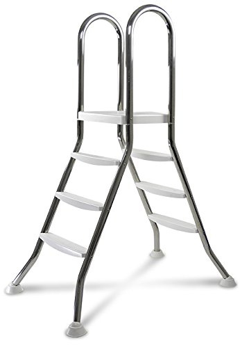 IDEAL Hochbeckenleiter 3/3-stufig V2A 1.4301 - Edelstahl Poolleiter mit Plattform - Für Beckenhöhe 0,90 bis 1,00 m - Ø 42 mm Holm - 2 x 3 ABS Stufen - Bis 120 kg