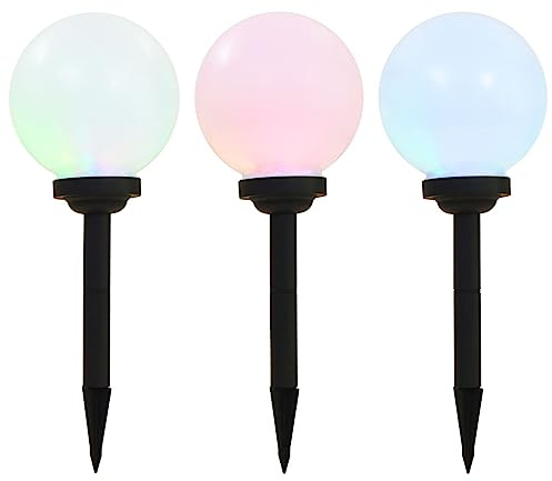 Mokuyary - Lámpara LED esférica solar para exteriores (3 piezas, 20 cm, RGB, lámpara de exterior, para pasarela, patio, macizos de flores, caminos