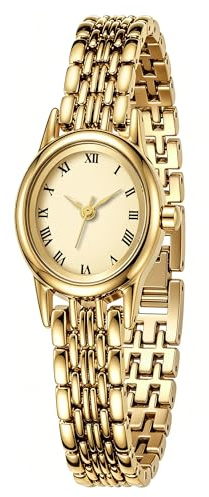 CIVO Vintage Armbanduhr Damen Gold: Edelstahl Oval Analoge Uhr mit Römischen Ziffern - Elegante Kleine Damenuhr für Schmale Handgelenke - Geschenke zum Jahrestag Valentinstag