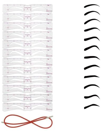 12 PCS Eyebrow Stencil Set - PEVA Soft Reusable Eyebrow Mold Template with Elastic Band for Beginners Women, DIY Quick 3 Minutes Makeup Shaping Tool for Perfect Drawing Brows Essential
