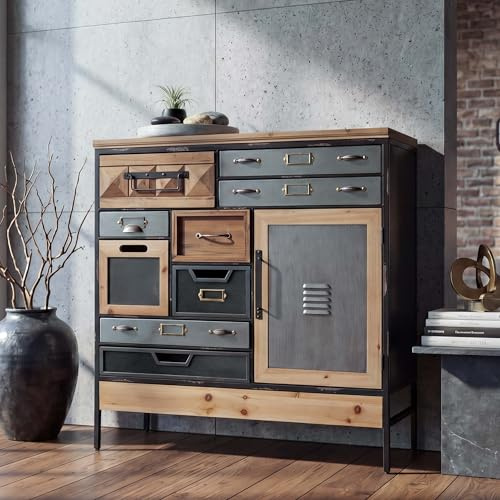 Mendler Apothekerkommode HWC-Q77, Kommode Industrial Holz Metall 85x84x35cm