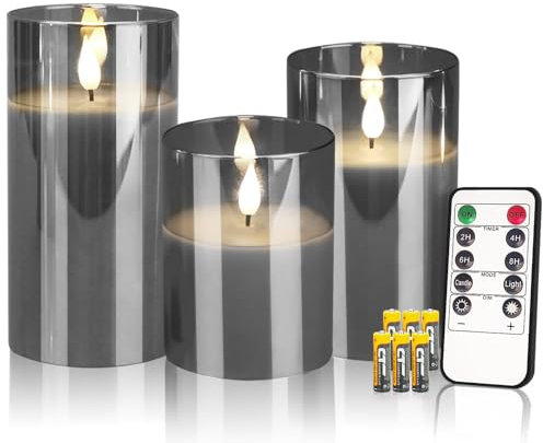 CREASHINE LED Kerzen Flammenlose Kerzen Kerzenlicht mit Timerfunktion 3 Set Led Kerzen Flackernde Flamme mit Fernbedienung,Bad Deko,Deko Wohnzimmer,Tischdeko Wohnzimmer