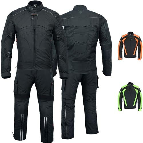 BULLDT Herren 2-teiliger Motorradkombi mit CE-Protektoren – Jacke & Cargo Motorradhose, 4-lagig, Winddicht, Abnehmbares Thermofutter, 9 Taschen, Reflektierende Elemente, für Sommer & Winterfahrten