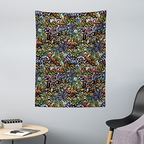 ABAKUHAUS Hip Hop Wandteppich, Grafitti Style Hintergrund Ghetto Street Lifestyle Ausdrucksstarkes Konzept, aus Weiches Mikrofaser Stoff Wand Dekoration Für Schlafzimmer, 110 x 150 cm, Multicolor