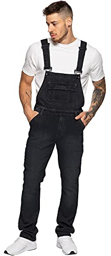 Enzo Jeans Herren Latzhose Denim Stonewash Blau King Size Overalls 76,2 cm - 127 cm Gr. 34 W/32 L, dunkelblau