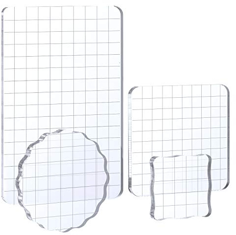 Whaline Large Acrylic Stamp Block Clear Stamping Tools Set with Grid Lines for Art Crafts Scrapbooking, 4 Pack
