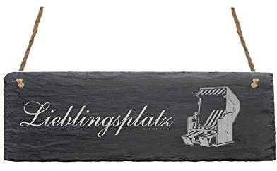 Schiefertafel Gravur LIEBLINGSPLATZ Schild mit Strandkorb Motiv 22 x 8 cm | Dekolando Home Accessoires