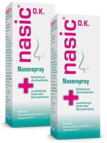 nasic O.K. Nasenspray mit dem Wirkplus | Abschwellendes Schnupfenspray ohne Konservierungsstoffe für Erwachsene & Schulkinder | Nasenspray mit Xylometazolin & Dexpanthenol | 2 x 10 ml