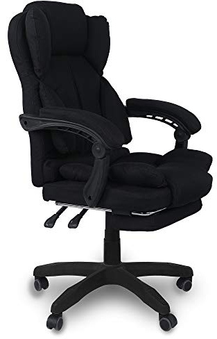 TRISENS Bürostuhl, ergonomischer Schreibtischstuhl Stoff Chefsessel mit gepolsterten Armlehnen und Kopfunterstützung, Höheverstellbar 360°Bürodrehstuhl Stoff Drehstuhl, Farbe:Schwarz