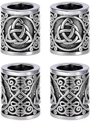 Yahpetes Hair Beard Bead 4Pcs Celtics Knots Triquetra Viking Beads 0.59X0.47 Viking Rune Beards Silver Norse Rings Large Viking Metal Beads (4Pcs)