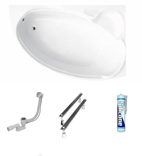 ECOLAM Baignoire d'angle en acrylique Finezja 155x95 cm | version droite | pieds siphon et silicone | Baignoire acrylique blanc | baignoire confortable