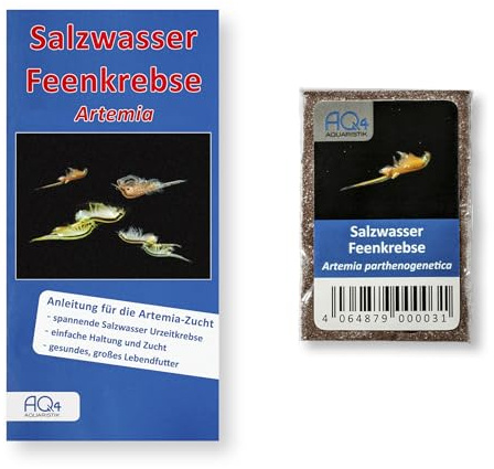 Artemia Eier A. parthenogenetica, Salinenkrebse, Zuchtansatz mit Anleitung | Mehr als 1.000.000 Eier, 2 ml Zysten, Anleitung, für Aquarianer und Lebendfutterzucht; für Zucht, Aufzucht und Beobachtung