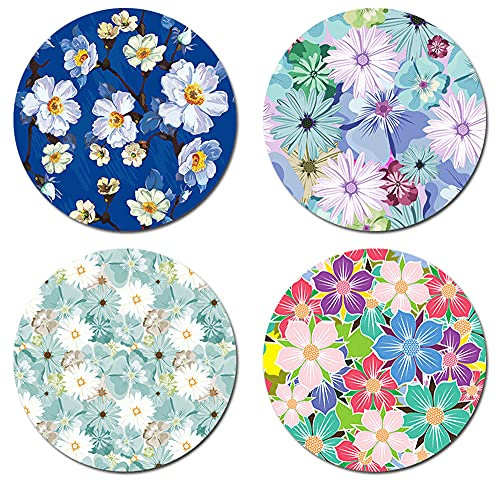 Bunte schöne Blumen-Untersetzer, rund, aus Polyestergewebe und recyceltem Gummi, 4 Stück