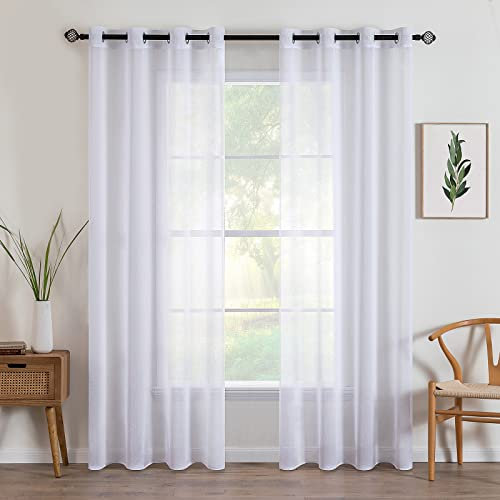 MIULEE 2 Panels Sheer Window Curtains Elegant Window Voile Panels Drapes Treatment for Bedroom Living Room 46 Wx90 L Grommet Top White