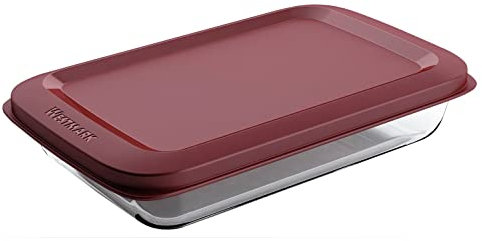 Westmark 235422E1 - Cuenco de cristal (1000 ml, vidrio de borosilicato, cierre hermético, cristal/plástico), color rojo y transparente